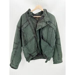 Expressions Jacket Women LARGE Green Acid Washed Full Zip Long Sleeve Bomber